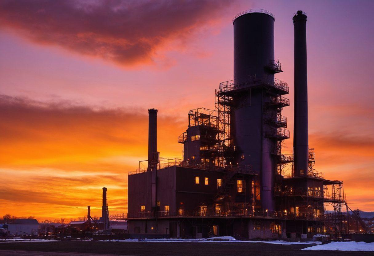 A picturesque American factory set against a vibrant sunset, showcasing rows of high-quality filters. Include close-ups of sturdy filters being installed in a modern home and an industrial setting. Patriots working proudly with the filters, representing craftsmanship and durability. super-realistic. vibrant colors. evening light.